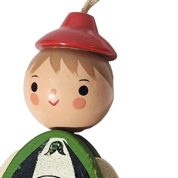 VTG SANTA CLAUS & GERMAN GIRL CHRISTMAS ORNAMENTS HAND PAINTED PULL STRING WOOD - Picture 3 of 5